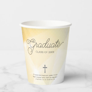 Graduate Gold Abstract with Bible Verse Paper Cups