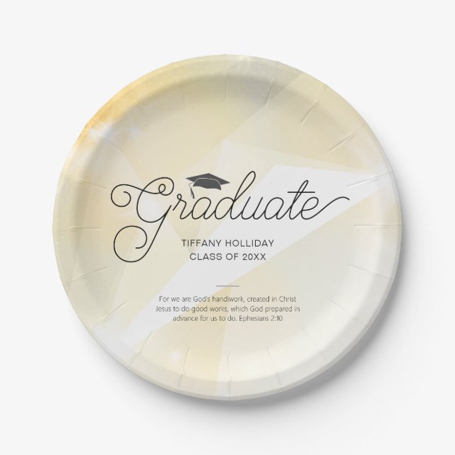 Graduate Gold Abstract with Bible Verse  Paper Plates (Front)