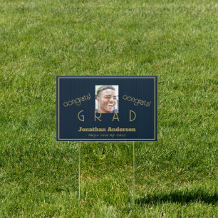  Graduate Gold and Navy Photo Yard Sign