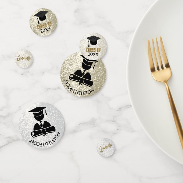 Graduate - Gold and White Glitter Confetti (Group)