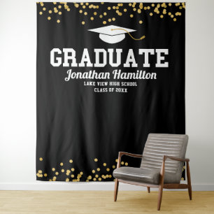 Graduate Gold Black Graduation Party Backdrop