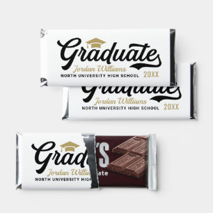 Graduate Gold Black Script Custom Graduation Hershey Bar Favors