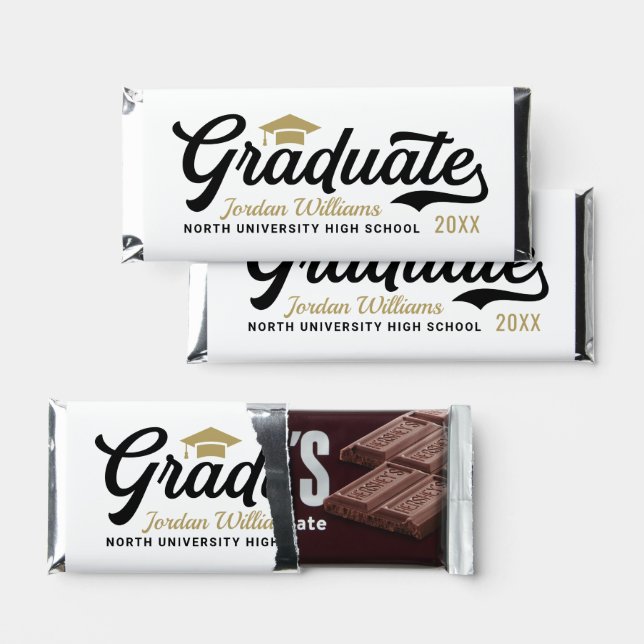 Graduate Gold Black Script Custom Graduation Hershey Bar Favors (Front)
