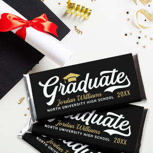 Graduate Gold Black Script Graduation Hershey Bar Favors