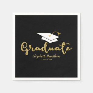 Graduate Gold Calligraphy Grad Cap Graduation Napkins