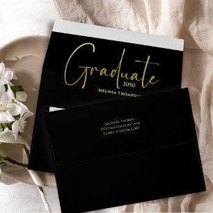Graduate Gold Calligraphy Return Address Design Envelope