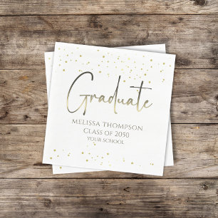 Graduate Gold Confetti Modern Calligraphy Cocktail Napkins