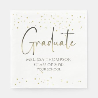 Graduate Gold Confetti Modern Calligraphy Luncheon Napkins | Zazzle