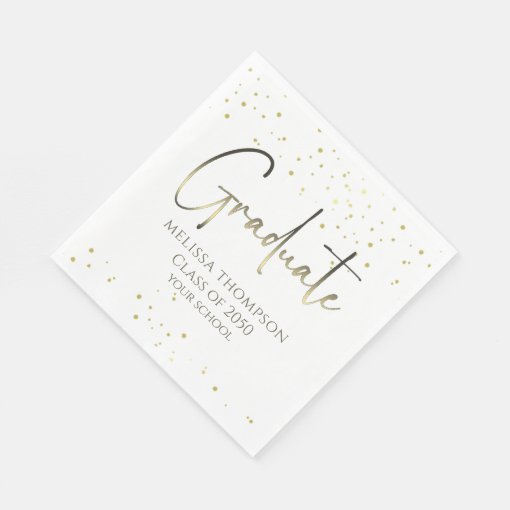Graduate Gold Confetti Modern Calligraphy Luncheon Napkins | Zazzle