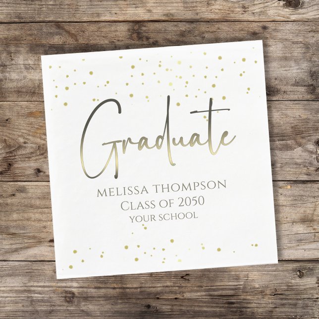 Graduate Gold Confetti Modern Calligraphy Luncheon Napkins (Creator Uploaded)