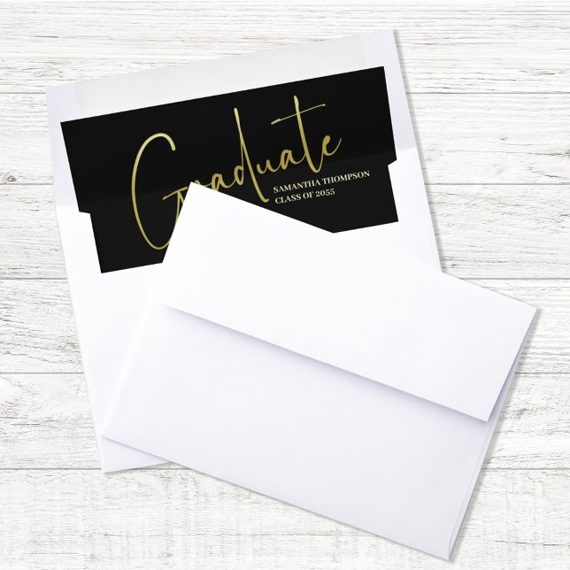 Graduate Gold Elegant Celebration Script Design Envelope Liner (Elegant gold script graduation envelope liner design for sophisticated stationery. 🎓✨)