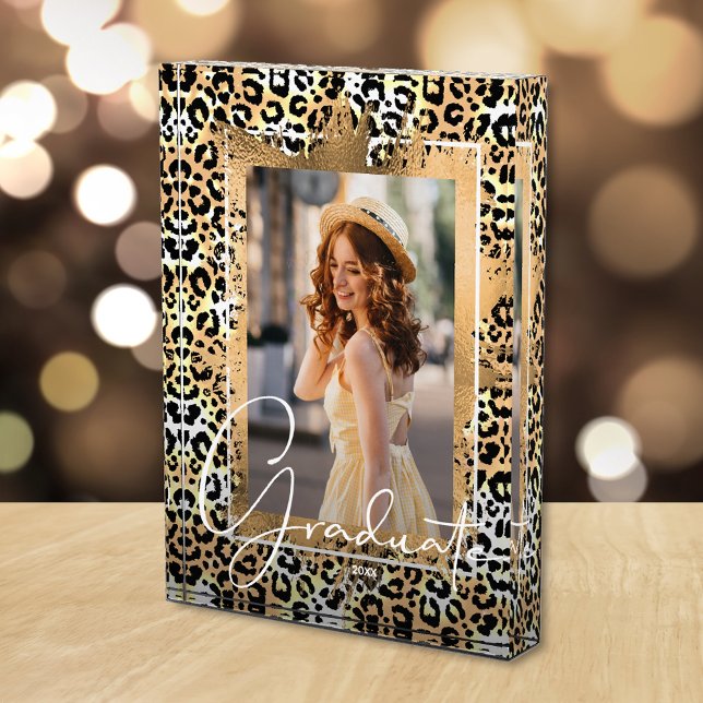  Graduate Gold Faux Foil on Leopard Print Photo Block (Creator Uploaded)