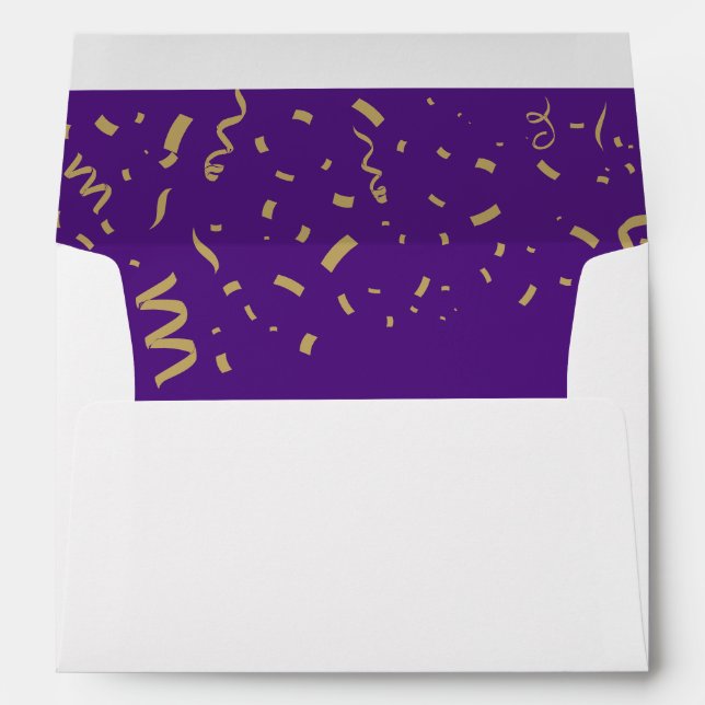 Graduate Gold Foil Confetti Elegant Purple Lined Envelope (Back (Bottom))