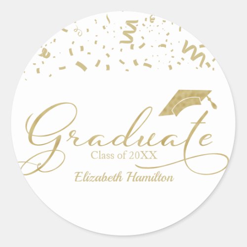 Graduate Gold Foil Graduation Party Black Classic  Classic Round Sticker