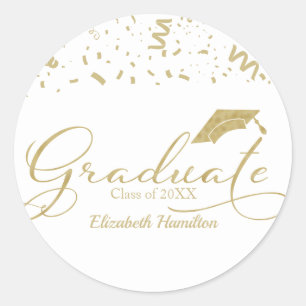 Graduate Gold Foil Graduation Party Black Classic Classic Round Sticker