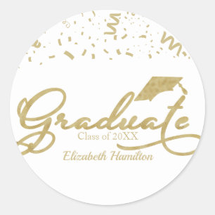 Graduate Gold Foil Graduation Party Black Classic Round Sticker