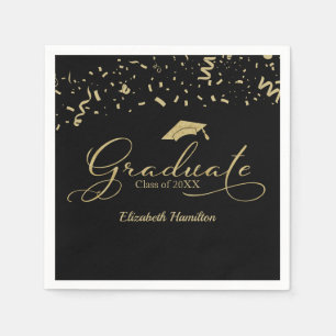 Graduate Gold Foil Graduation Party Black Napkins