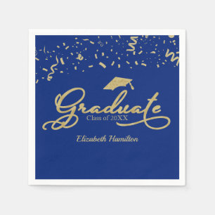 Graduate Gold Foil Graduation Party Blue Napkins