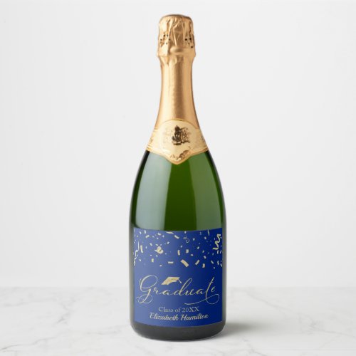 Graduate Gold Foil Graduation Party Blue Sparkling Wine Label