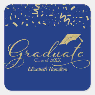 Graduate Gold Foil Graduation Party Blue Square Sticker
