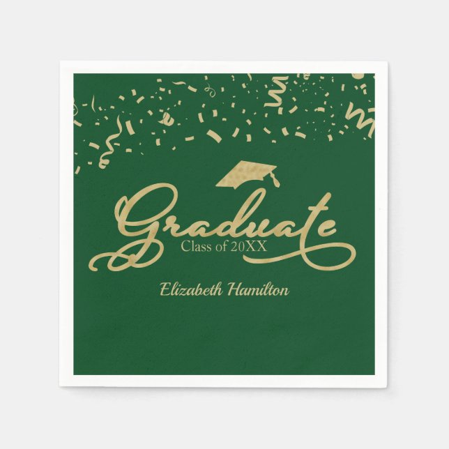 Graduate Gold Foil Graduation Party Green Napkins (Front)