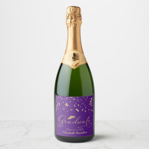 Graduate Gold Foil Graduation Party Purple Sparkling Wine Label