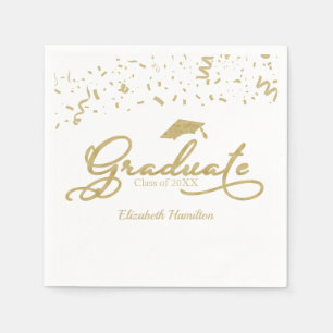 Graduate Gold Foil Graduation Party White Napkins
