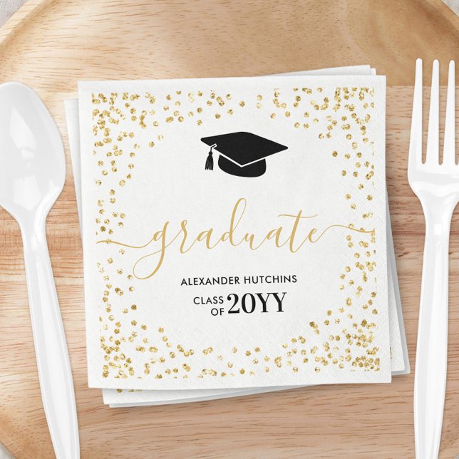 Graduate Gold Glitter Confetti Graduation Party Napkins (Creator Uploaded)