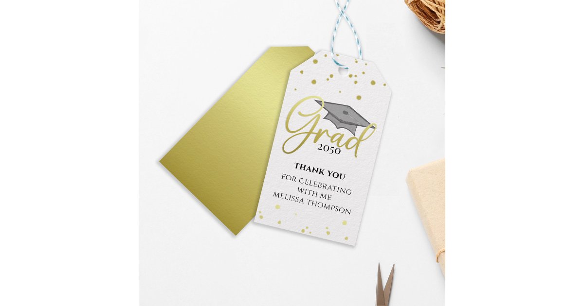Graduate Gold Grad Calligraphy Return Thank You Gift Tags | Zazzle