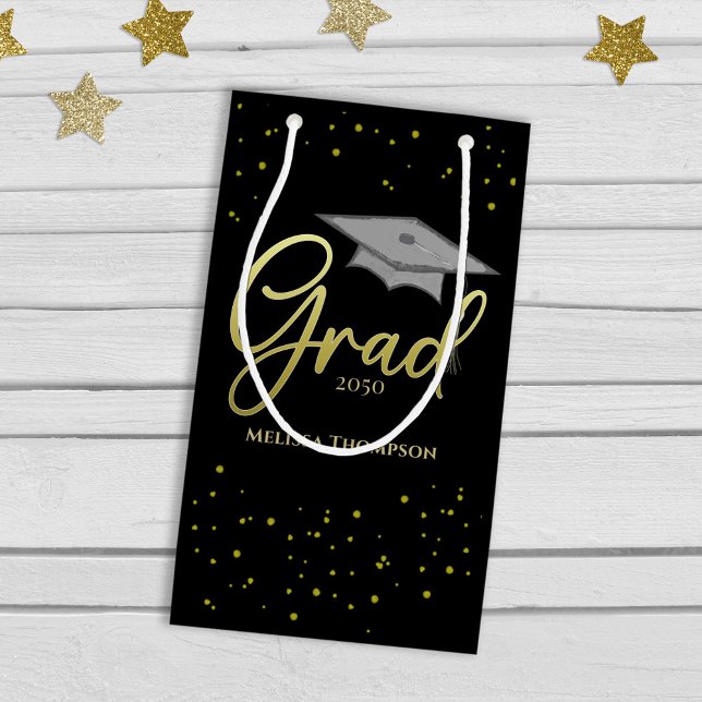 Graduate Gold Graduation Script Cap Simple Grad Small Gift Bag (Creator Uploaded)