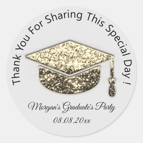 Graduate Gold Gray Glitter Student Cup Favor Thank Classic Round Sticker