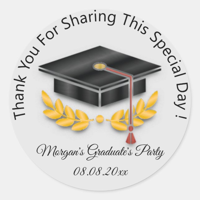 Graduate Gold Gray Student Black Cup Favor Gray Classic Round Sticker (Front)