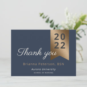 Graduate Gold Navy Faux Foil Flat Thank You Card