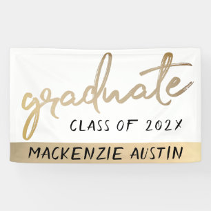 Graduate Gold Script Classy Brush with Year Banner