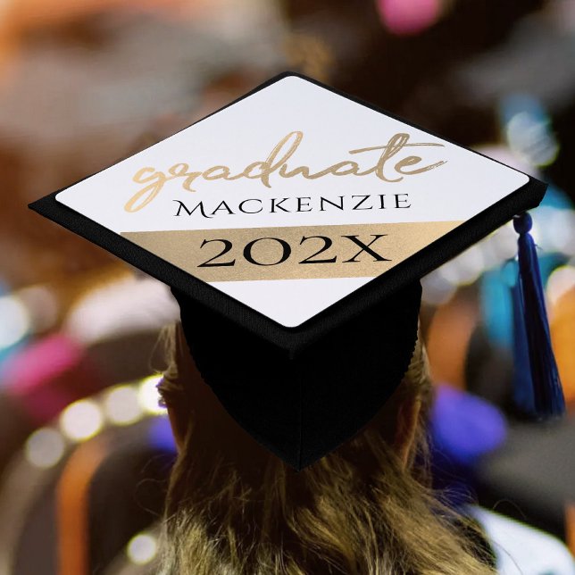 Graduate Gold Script | Classy Brush with Year Graduation Cap Topper (Creator Uploaded)