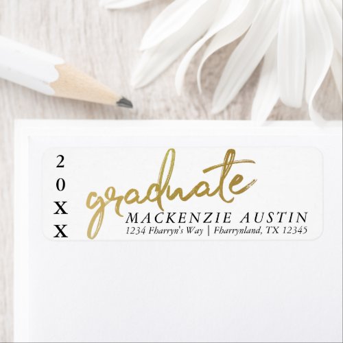 Graduate Gold Script  Classy Brush with Year Label