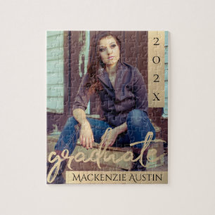 Graduate Gold Script Elegant Grad Photo Keepsake Jigsaw Puzzle