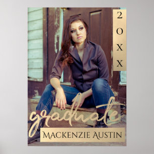 Graduate Gold Script Elegant Grad Photo Keepsake Poster