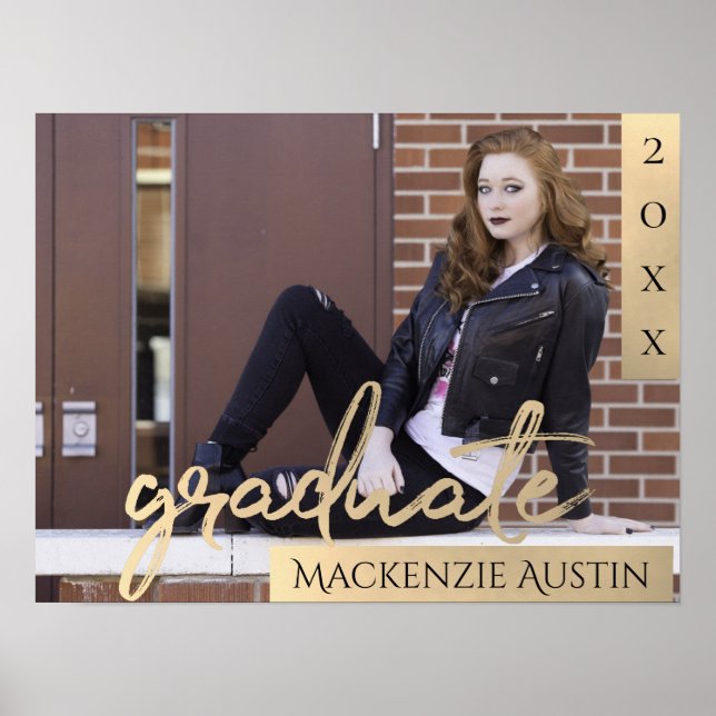 Graduate Gold Script | Elegant Grad Photo Keepsake Poster (Front)