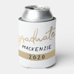 Graduate Gold Script Elegant Hand-Lettered Brush Can Cooler