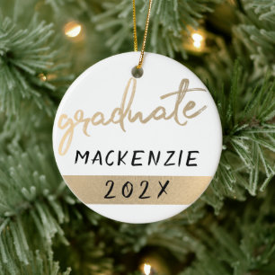 Graduate Gold Script Elegant Hand-Lettered Brush Ceramic Ornament