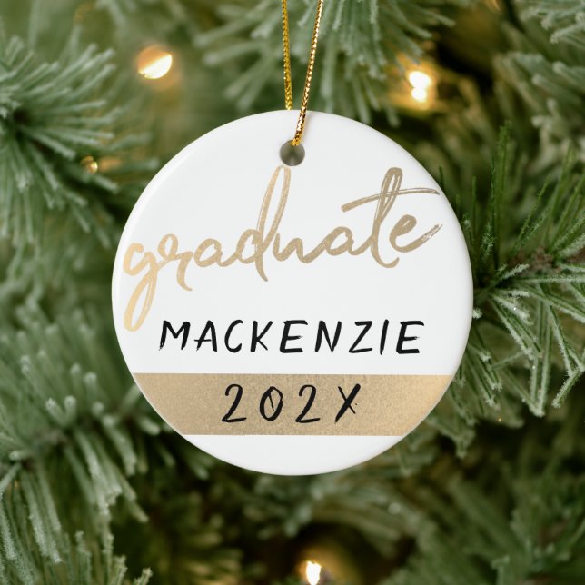 Graduate Gold Script | Elegant Hand-Lettered Brush Ceramic Ornament (Tree)