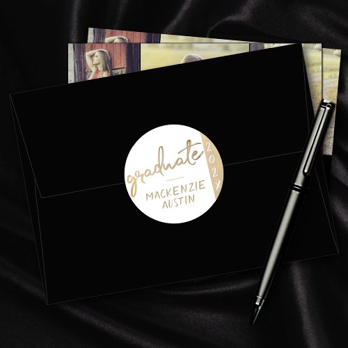 Graduate Gold Script  Elegant Hand_Lettered Brush Classic Round Sticker