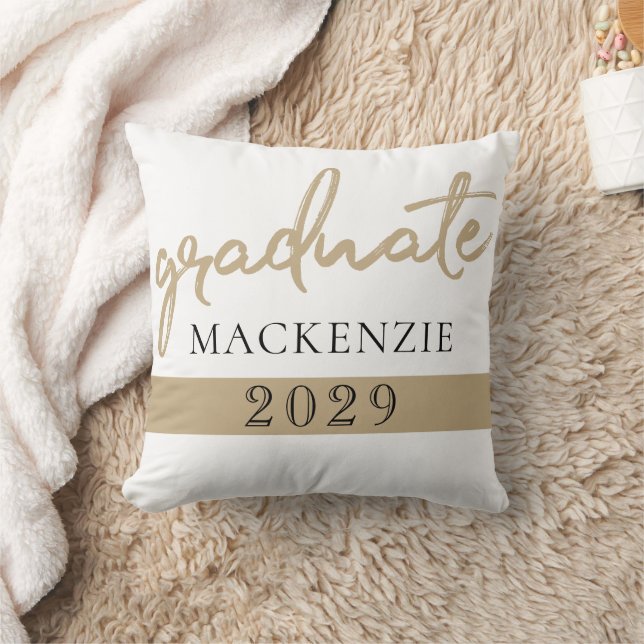 Graduate Gold Script | Elegant Hand-Lettered Brush Throw Pillow (Blanket)