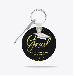 Graduate Gold Script Graduation Party Favor Keychain