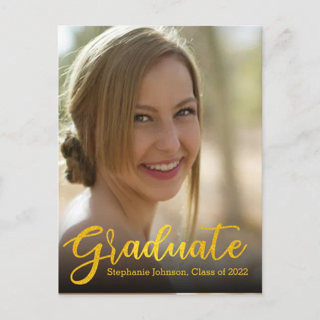 Graduate Gold Script Photo Class 2022 Graduation Postcard | Zazzle