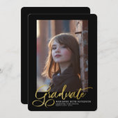 Graduate Gold Script Photo Graduation Announcement (Front/Back)