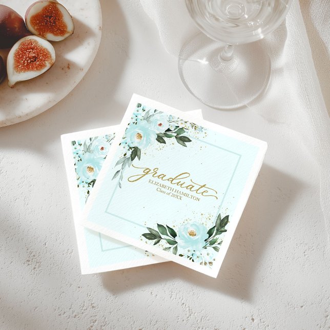 Graduate Gold Teal Floral Graduation Napkins (Creator Uploaded)