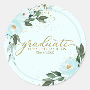Graduate Gold Teal Floral Graduation Party Classic Round Sticker