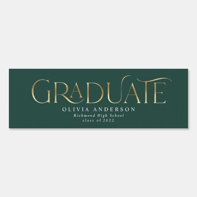Graduate gold typography modern simple green sign (Front)